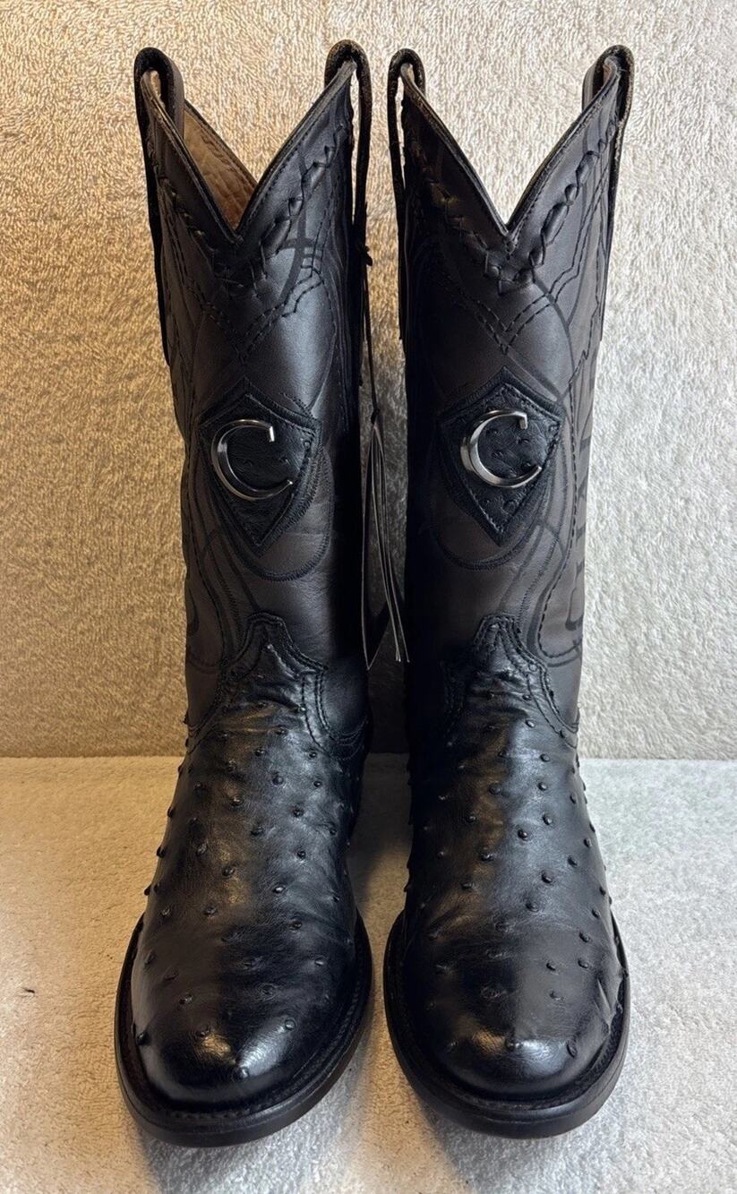 Cuadra Men Black Ostrich Leather Cowboy Western Boot Men Size 7 EE 26477
